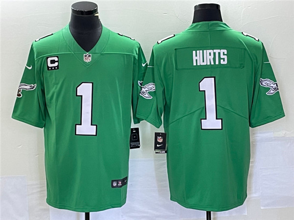 Philadelphia Eagles #1 Jalen Hurts Green Vapor Limited With C Patch Stitched Baseball Jersey